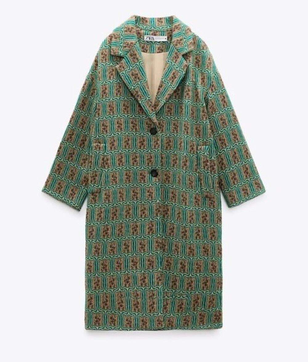 Zara Woman Patterned Mid-Length Overcoat Button Closure Lined Size XS S RG